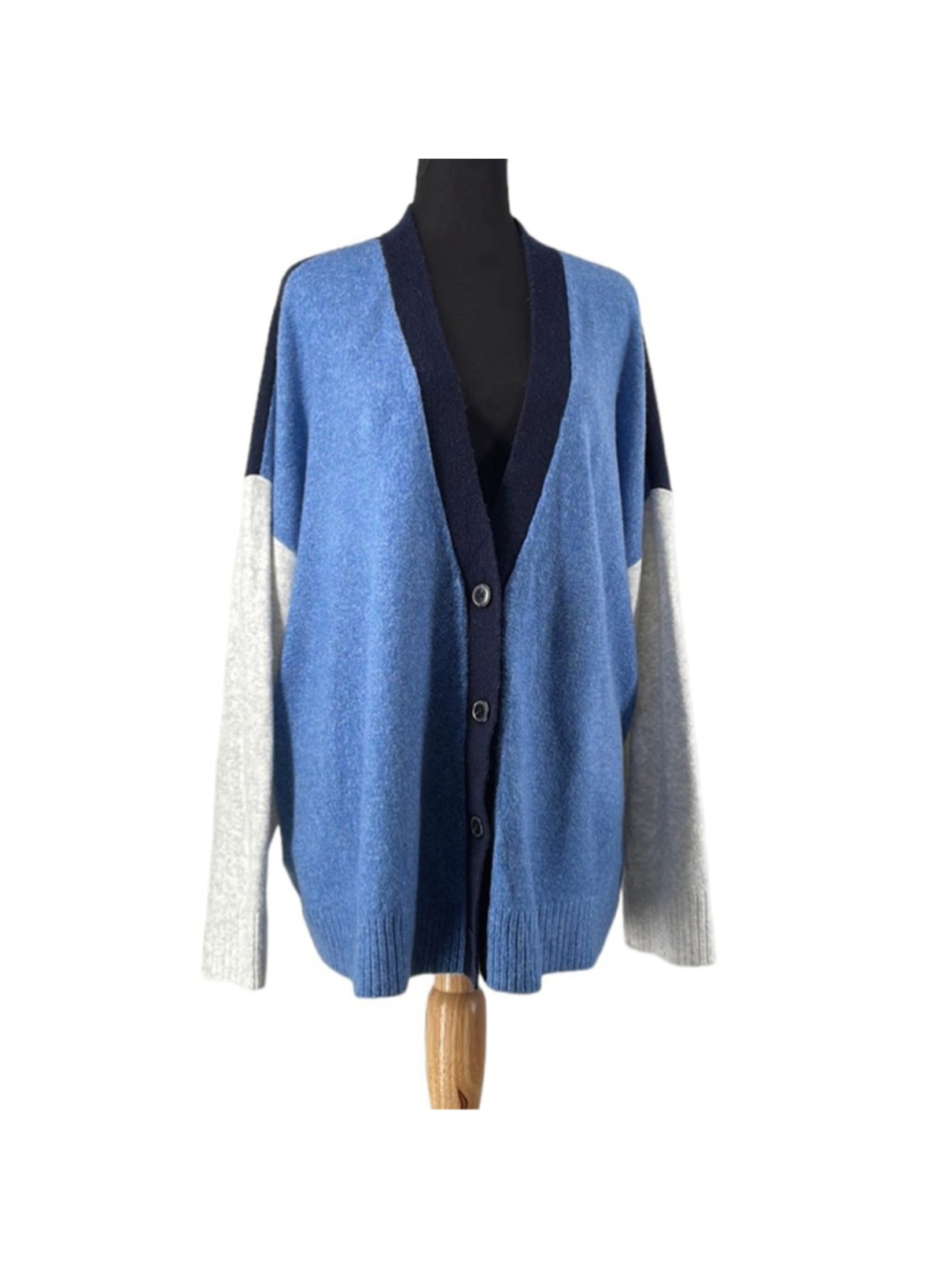 Talbots cardigan blue gray Color block extremely soft cozy academia preppy sz 3X